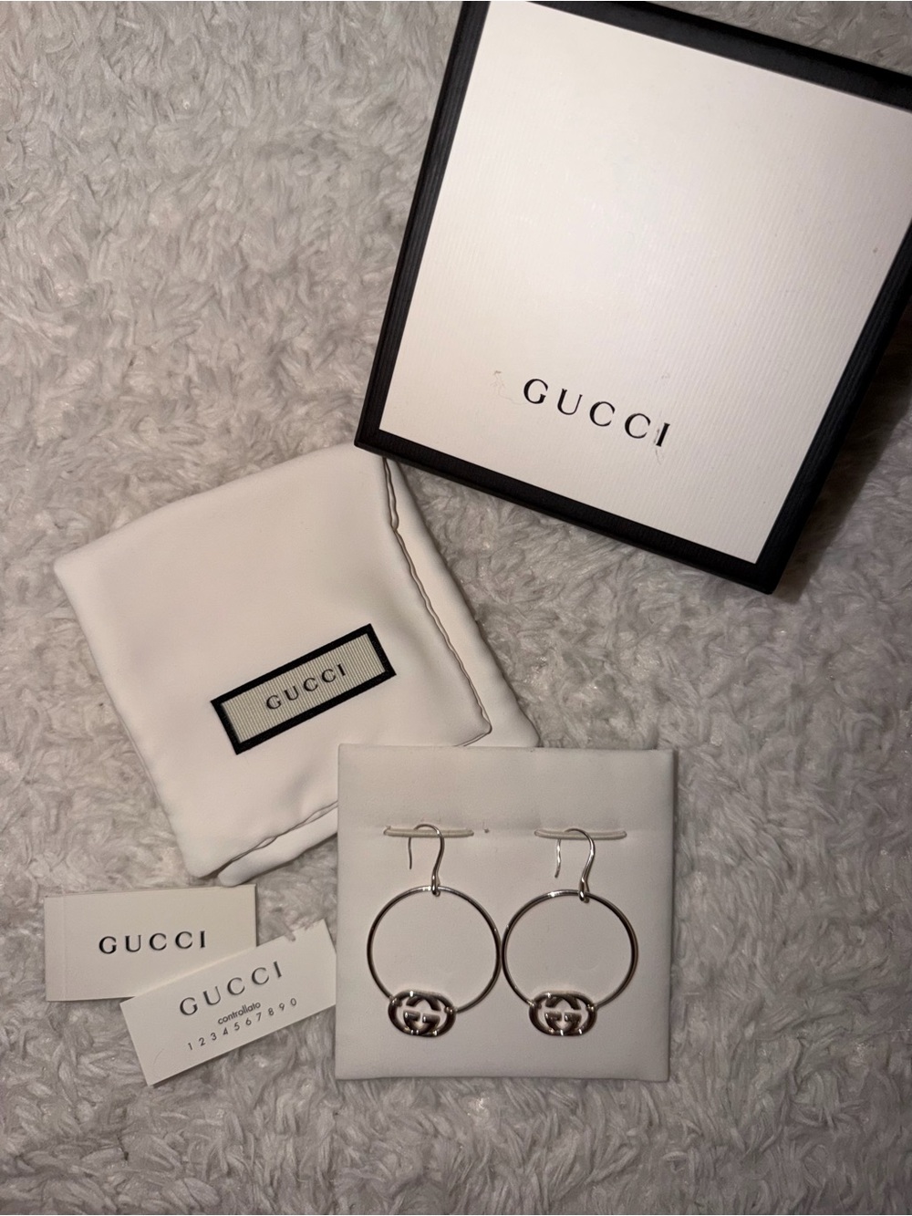 Gucci Silver Hoop Earrings with Interlocking G Drop